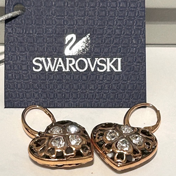 Swarovski Jewelry - Swarovski Rose Gold Heart Earrings with Clear Crystals
